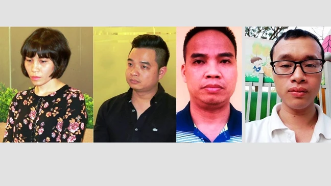 4 bị can: Châu Nguyên Anh, Phạm Quang Minh, Nguyễn Đình Chiến và Lê Anh Tuấn (từ trái sang)