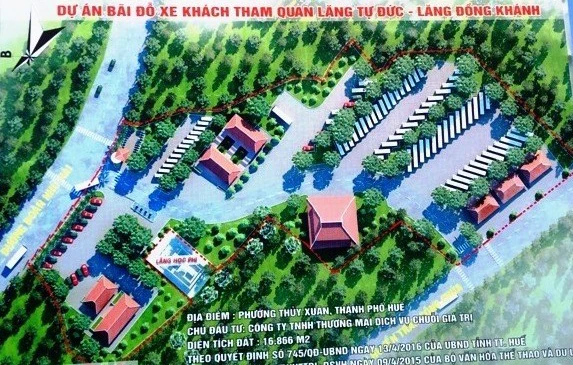 Tổng thể Dự án Bãi đỗ xe khách tham quan lăng Tự Đức và lăng Đồng Khánh ở phường Thủy Xuân, TP Huế.