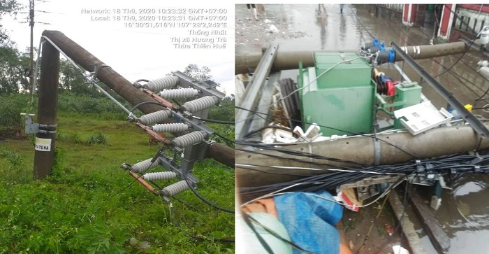 Cột điện và trạm biến áp tại Thừa Thiên - Huế bị gió bão số 5 đánh gãy ​