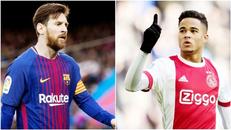 Messi (trái) sẽ giúp Barca đánh bại Man.United để có được Justin Kluivert. Ảnh: Marca.