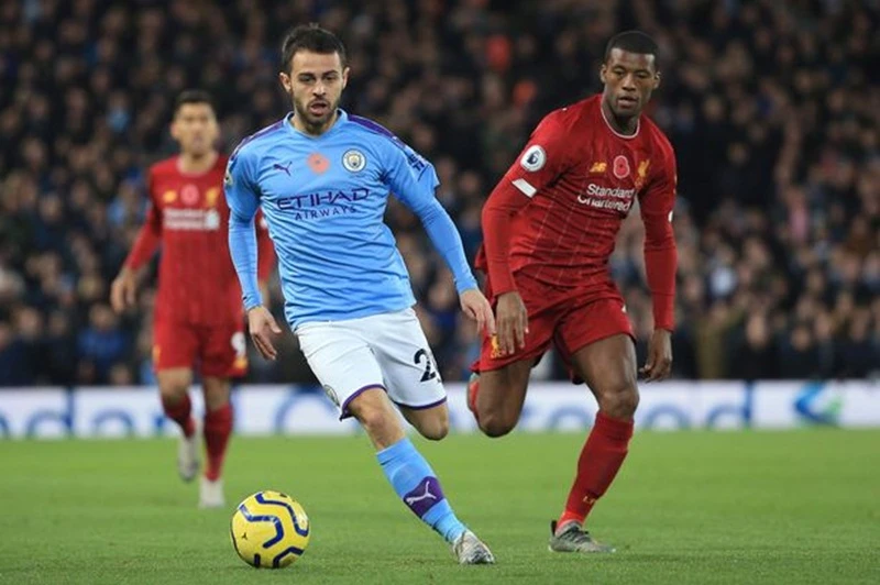 Bernardo Silva ở trận thua Liverpool cuối tuần qua. Ảnh: Getty Images