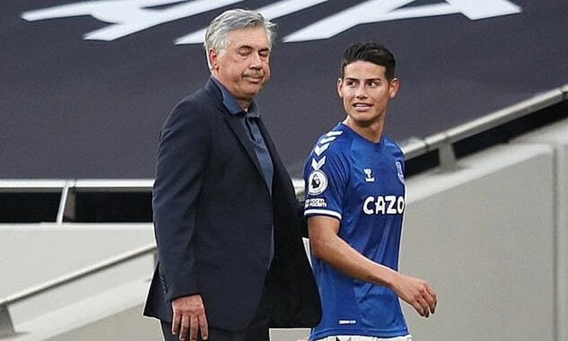 James Rodriguez gia nhập Everton chỉ để được tái hợp với HLV Carlo Ancelotti. Ảnh: Getty Images 