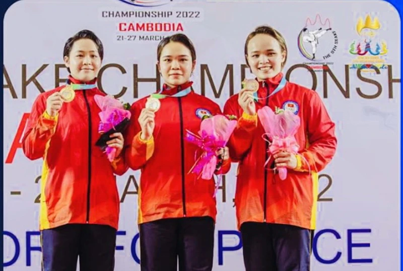 Đội kata nữ đã có tấm HCV vô địch Đông Nam Á 2022 tại Campuchia. Ảnh: BTC