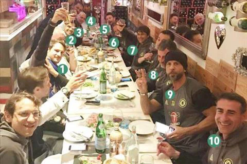 Conte (số 7) cùng các cộng sự tại nhà hàng Gola.