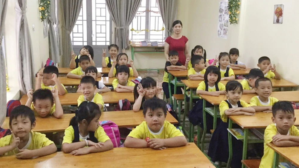 Lớp học bán trú của học sinh 2 trường Lương Thế Vinh và An Hội ở điểm Trường dân lập Nguyễn Tri Phương