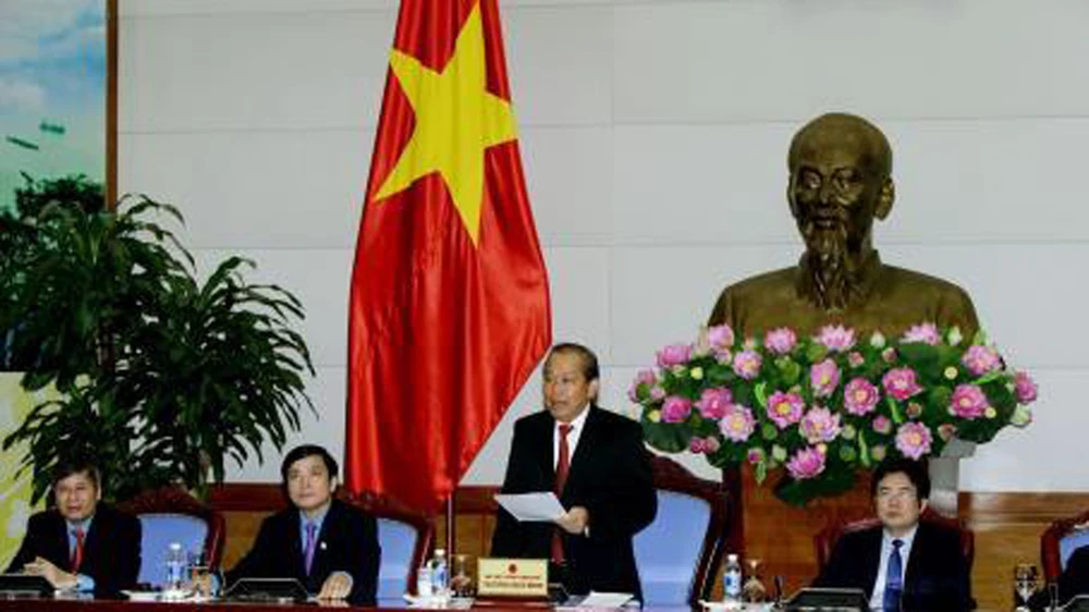 Phó Thủ tướng Thường trực Trương Hoà Bình phát biểu tại buổi gặp mặt 70 chủ tịch công đoàn cơ sở xuất sắc. Ảnh: TTXVN