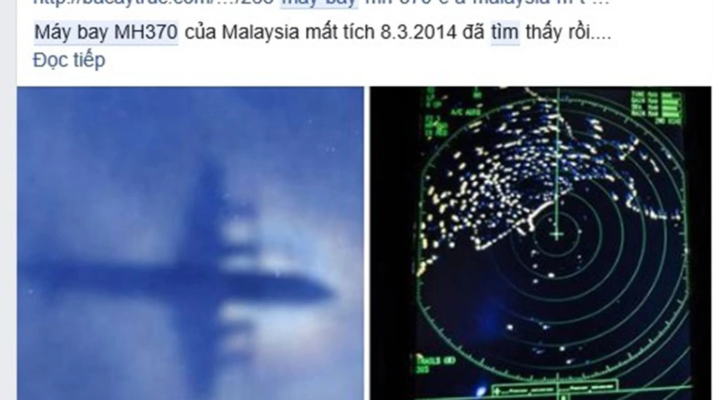 Tin thất thiệt về việc tìm thấy máy bay MH370 còn nguyên vẹn, rất vô lý nhưng vẫn được nhiều người cả tin chia sẻ về trang Facebook cá nhân 