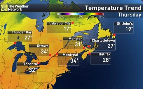 Nắng nóng bất thường ở Canada khiến 54 người tử vong. Ảnh: THE WEATHER NETWORK