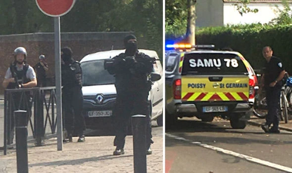 Cảnh sát phong tỏa hiện trường vụ tấn công ở Trappes, ngoại ô Paris, Pháp, ngày 23-8-2018. TWITTER