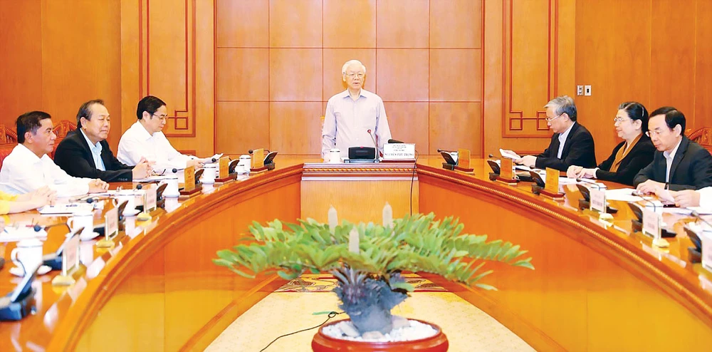 Tổng Bí thư, Chủ tịch nước Nguyễn Phú Trọng phát biểu chỉ đạo cuộc họp Ảnh: TTXVN