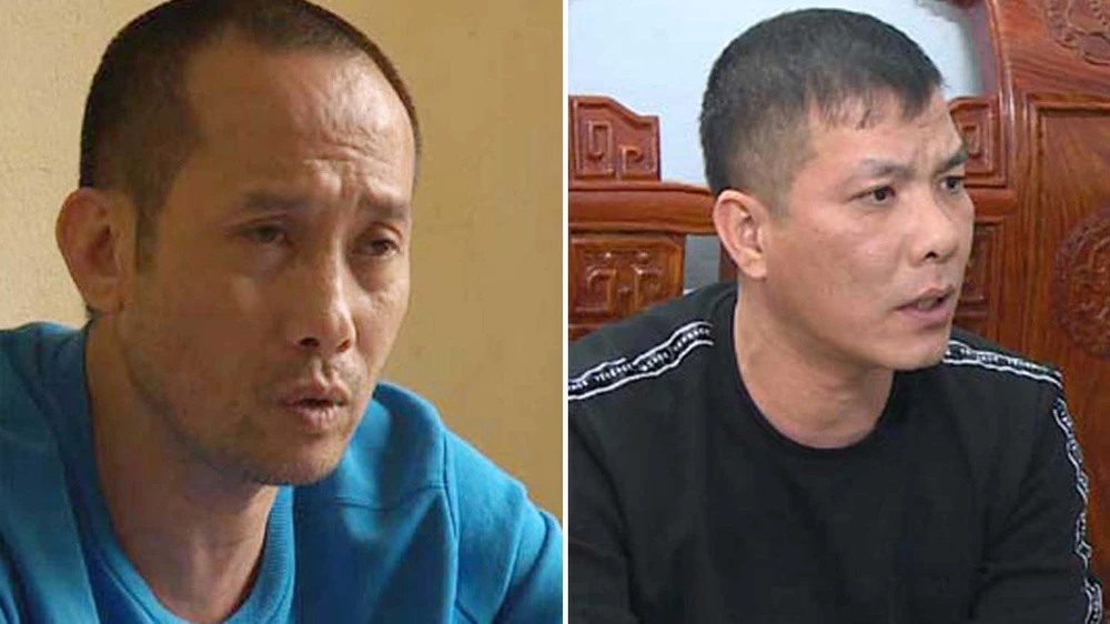 Nguyễn Anh Tuấn và Nguyễn Ngọc Tuyên (từ trái qua phải) vừa bị lực lượng công an bắt giữ