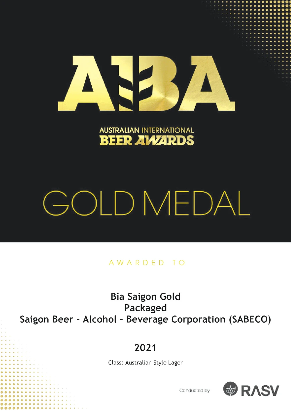 Bia Saigon khẳng định thương hiệu ở Giải thưởng Bia quốc tế AIBA 2021