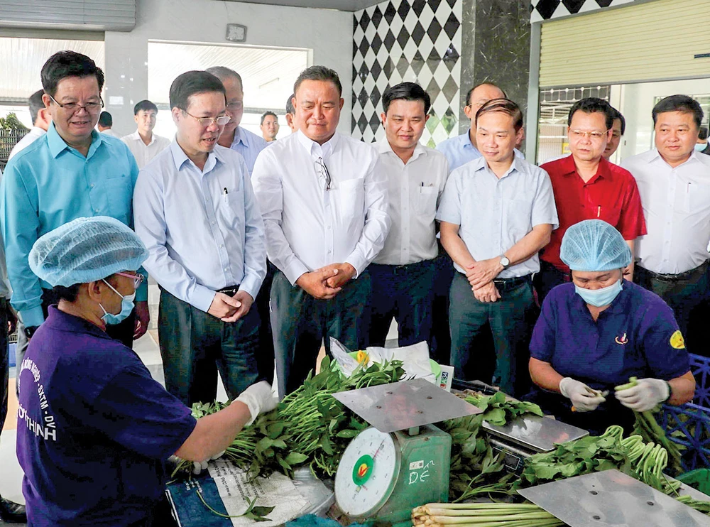 Thường trực Ban Bí thư Võ Văn Thưởng thăm Hợp tác xã rau an toàn Phước Thịnh (huyện Cần Giuộc, tỉnh Long An)