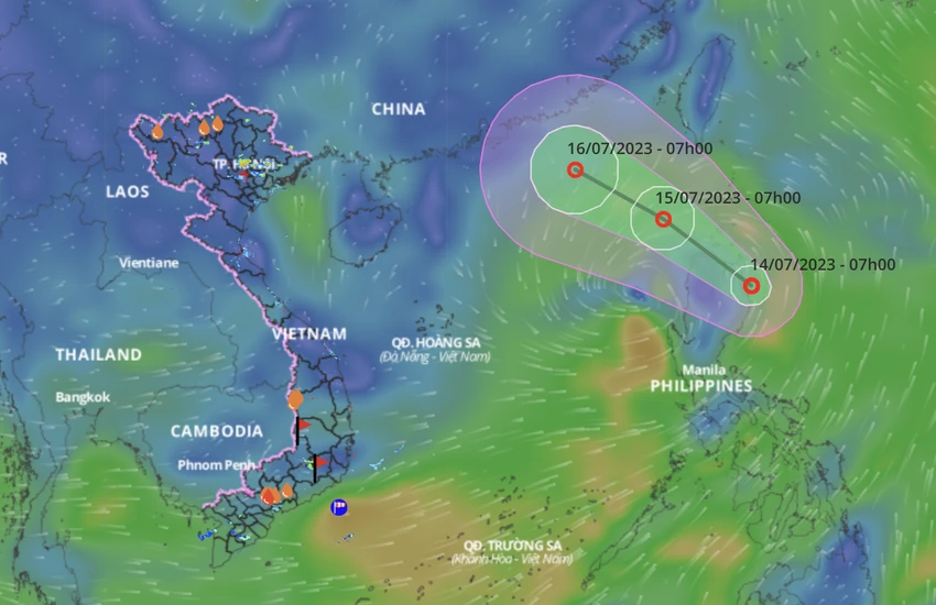 Chiều 14-7, áp thấp nhiệt đới đã đi vào Biển Đông. 