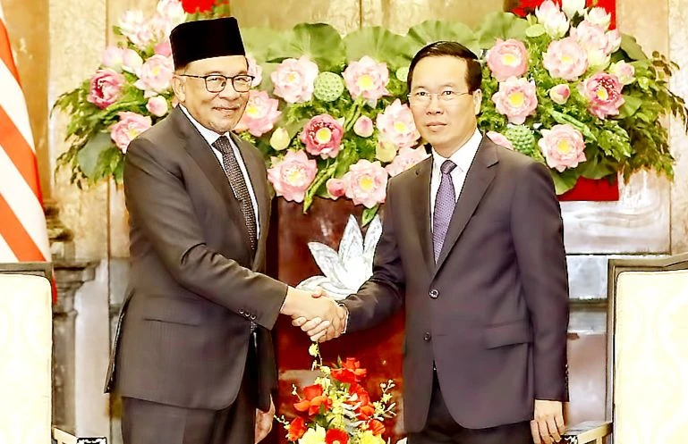 Chiều 21-7, tại Phủ Chủ tịch, Chủ tịch nước Võ Văn Thưởng đã tiếp Thủ tướng Malaysia Anwar Ibrahim, đang thăm chính thức Việt Nam. Ảnh: QUANG PHÚC