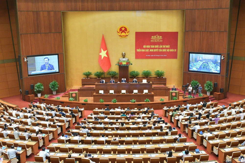 Các đại biểu tham dự Hội nghị toàn quốc lần thứ nhất triển khai luật, nghị quyết của Quốc hội. Ảnh: VGP