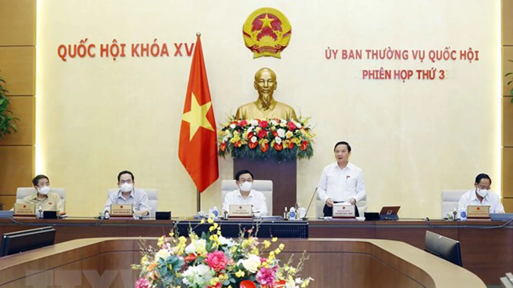 Phó Chủ tịch Quốc hội Nguyễn Khắc Định phát biểu kết luận Phiên họp. Ảnh: TTXVN