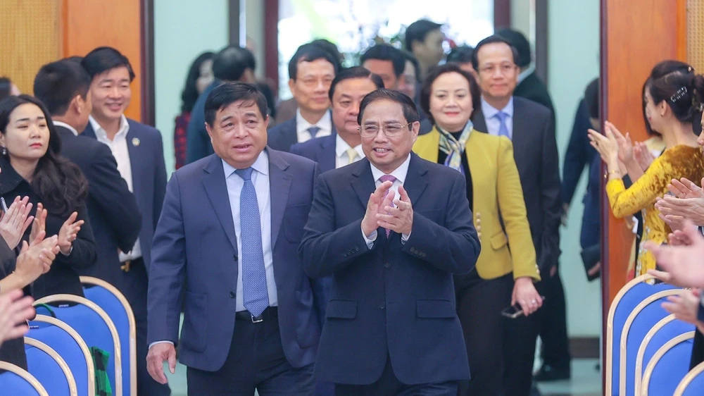 Thủ tướng Phạm Minh Chính và các đại biểu dự hội nghị tổng kết công tác năm 2022, triển khai nhiệm vụ năm 2023 của Bộ KH-ĐT. Ảnh: VIẾT CHUNG