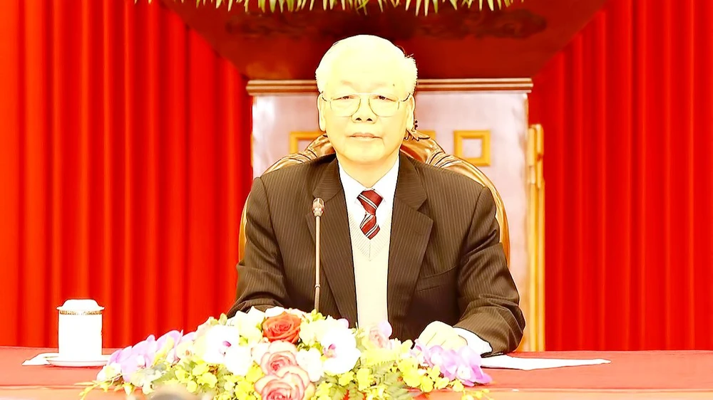 Tổng Bí thư Nguyễn Phú Trọng điện đàm với Chủ tịch Đảng Dân chủ Tự do (LDP), Thủ tướng Nhật Bản Kishida Fumio. Ảnh: TTXVN