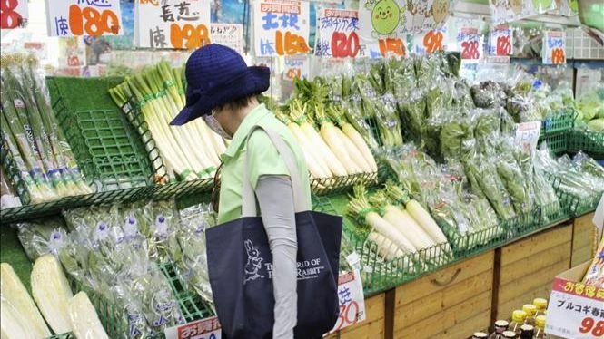 Người dân mua hàng tại một siêu thị ở Tokyo, Nhật Bản. Ảnh: Kyodo