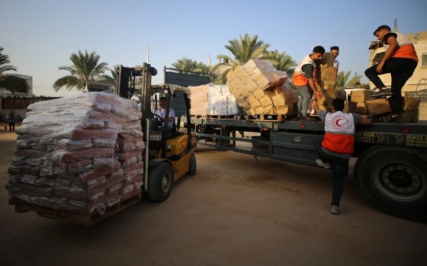 Hàng viện trợ cho người dân Palestine. Ảnh: RNR