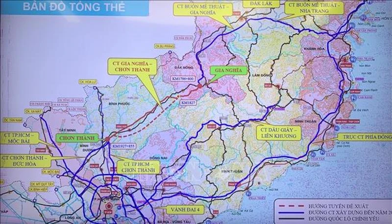 Bản đồ hướng tuyến dự án cao tốc Gia Nghĩa (Đắk Nông) – Chơn Thành (Bình Phước). Ảnh: TTXVN