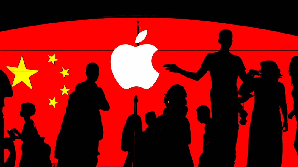 China has been the production base on which Apple's global success has been built. (Nikkei Montage / Reuters)