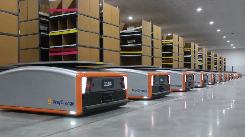 Butler robots, made by India's GreyOrange, are used in warehouses operated by Japanese furniture seller Nitori. (Photo courtesy of GreyOrange)