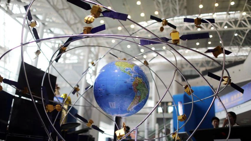 A model of the BeiDou navigation satellite system is displayed at an exhibition in China's southern Hunan Province in April. © Reuters