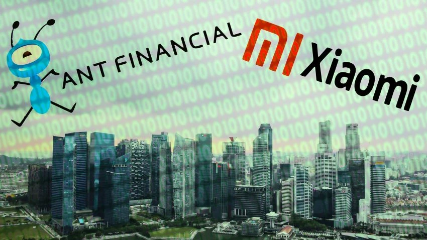 Chinese fintech companies are interested in the new licenses because of potential business growth in Southeast Asia.(Nikkei Montage) 
