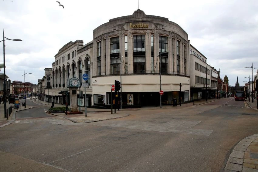 Empty streets around a department store in Wolverhampton, central England. PHOTO: NICK POTTS/PA WIRE/ZUMA PRESS