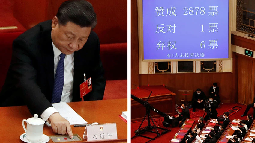 Chủ tịch Trung Quốc Tập Cận Bình bỏ phiếu về luật an ninh quốc gia cho Hồng Kông tại phiên họp bế mạc Đại hội Nhân dân toàn quốc tại Bắc Kinh vào ngày 28 tháng 5. © Reuters