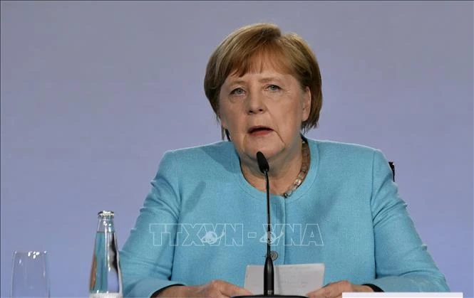 Thủ tướng Đức Angela Merkel trong cuộc họp báo tại Berlin, sau phiên họp Chính phủ liên minh, ngày 3/6/2020. Ảnh: AFP/TTXVN