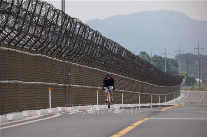 Hàng rào biên giới liên Triều tại đảo Gyodong, Hàn Quốc ngày 18/6/2020. Ảnh: AFP/TTXVN