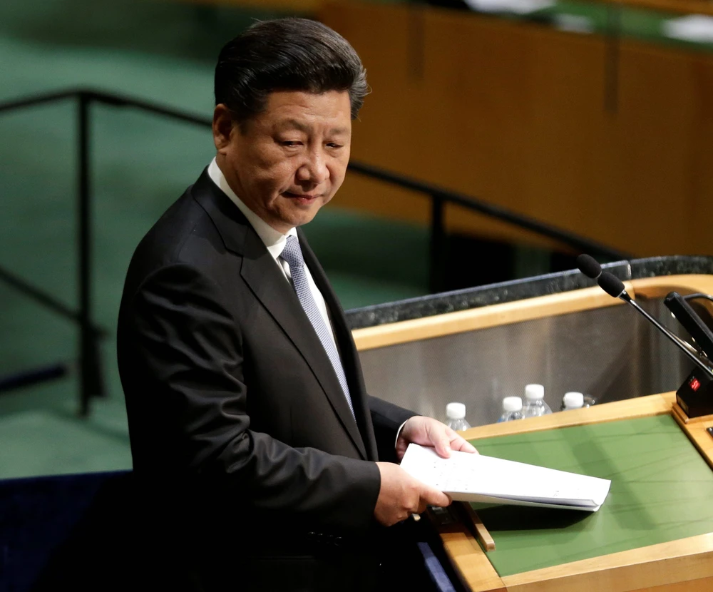Chủ tịch Trung Quốc Tập Cận Bình trong phiên phát phát biểu tại kỳ họp đại Hội đồng Liên Hợp Quốc. Nguồn ảnh: Associated Press