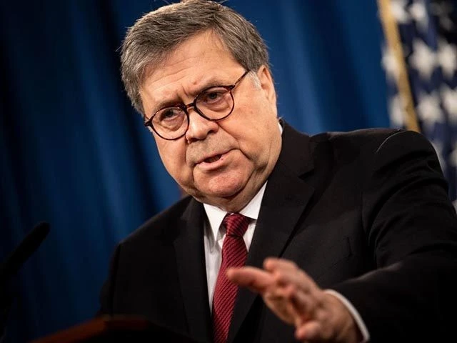 Bộ trưởng Tư pháp Hoa Kỳ William Barr phát biểu về việc phát hành Báo cáo Mueller tại Bộ Tư pháp ngày 18 tháng 4 năm 2019, ở Washington, DC. @BRENDAN SMIALOWSKI / AFP via Getty Images