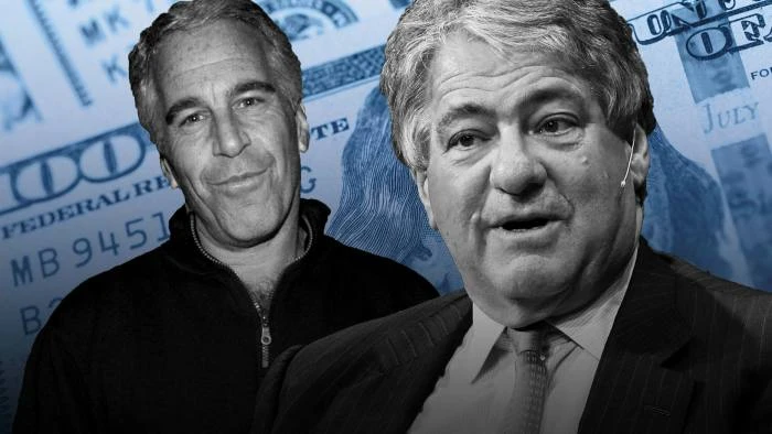 Leon Black, right, co-founder of Apollo Global Management, leaned on Jeffrey Epstein, left, as an ‘architect’ of the private office that managed his investments © FT montage; Bloomberg, Patrick McMullan/Getty