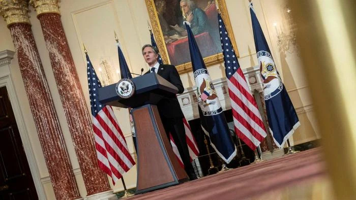 Antony Blinken, Ngoại trưởng Hoa Kỳ, nói Mỹ sẽ buộc Bắc Kinh phải chịu trách nhiệm về việc lạm dụng hệ thống quốc tế của họ. © Pool / AFP via Getty Images