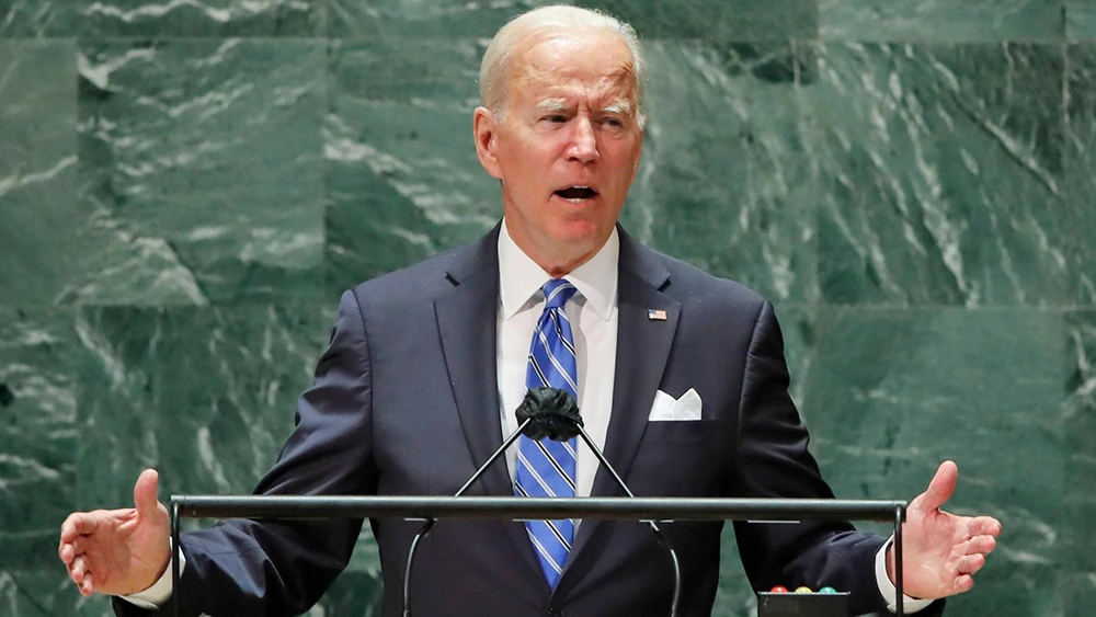 Tổng thống Joe Biden phát biểu trong phiên họp thứ 76 của Đại hội đồng Liên hợp quốc tại trụ sở New York vào thứ Ba (21/9). Ảnh: AP.