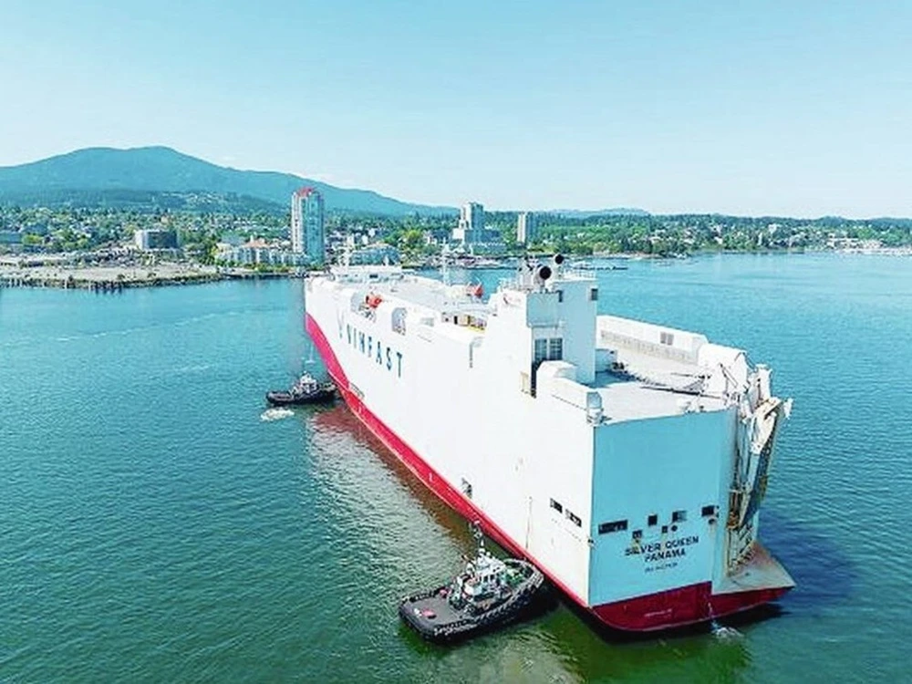 Vehicle carrier Silver Queen delivered VinFast electric cars to the Port of Nanaimo. VIA NANAIMO PORT AUTHORITY jpeg 