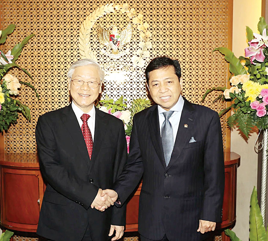 Tổng Bí thư Nguyễn Phú Trọng hội kiến với Chủ tịch Hội đồng Đại biểu Nhân dân Indonesia Setya Novant