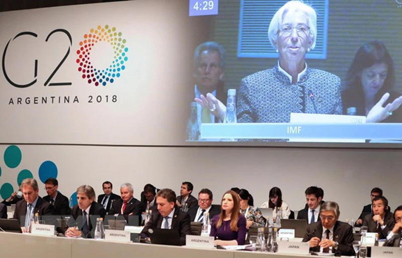 Tổng Giám đốc IMF Christine Lagarde phát biểu tại hội nghị Bộ trưởng Tài chính và Thống đốc Ngân hàng G20 ở Buenos Aires, Argentina ngày 21-7. (Ảnh: EPA-EFE/TTXVN)