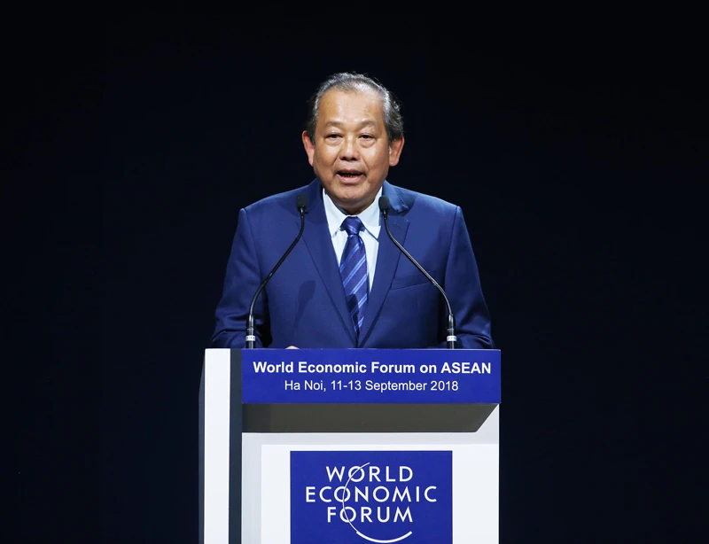 Phó Thủ tướng Trương Hòa Bình phát biểu bế mạc Hội nghị WEF ASEAN 2018. Ảnh: VGP