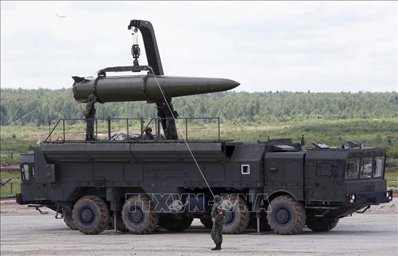 Hệ thống tên lửa đạn đạo Novator 9M729 của Nga được giới thiệu tại Diễn đàn kỹ thuật - quân sự quốc tế ở Kubinka, ngoại ô Moskva. Ảnh tư liệu: REUTERS/TTXVN