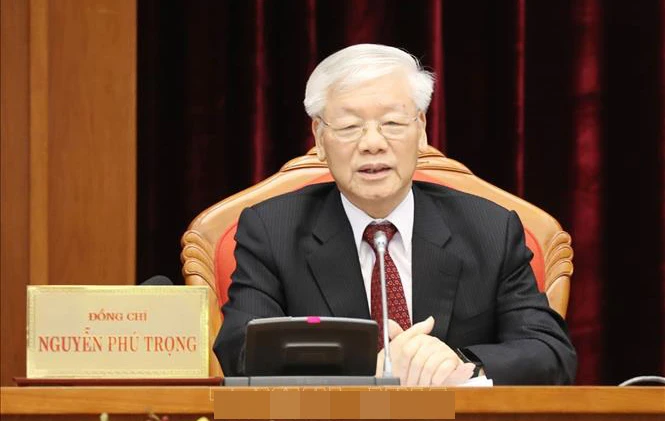 Tổng Bí thư, Chủ tịch nước Nguyễn Phú Trọng phát biểu bế mạc Hội nghị Trung ương 10. Ảnh: TTXVN