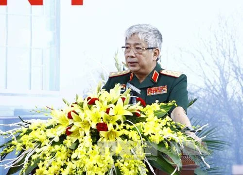 Thượng tướng, Thứ trưởng Bộ Quốc phòng Nguyễn Chí Vịnh phát biểu tại buổi lễ. Ảnh TTXVN