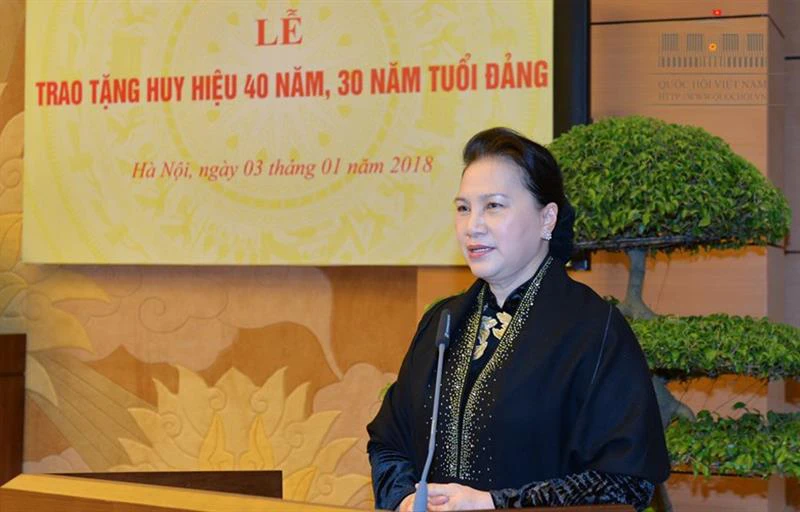 Chủ tịch Quốc hội Nguyễn Thị Kim Ngân phát biểu tại buổi lễ. Ảnh: Quochoi