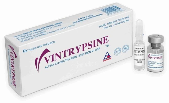 Thuốc bột đông khô pha tiêm Vintrypsine. Nguồn: vinphaco.com.vn