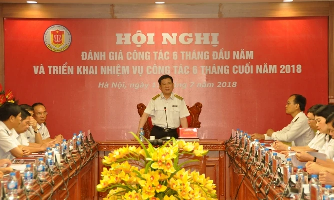 Tổng KTNN Hồ Đức Phớc phát biểu tại Hội nghị. Ảnh: Dangcongsan.vn