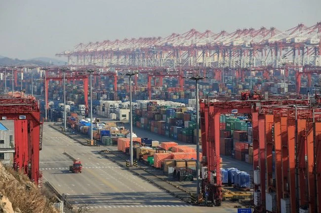 Container tập kết ở cảng nước sâu Dương Sơn ở TP Thượng Hải. Ảnh: Reuters
